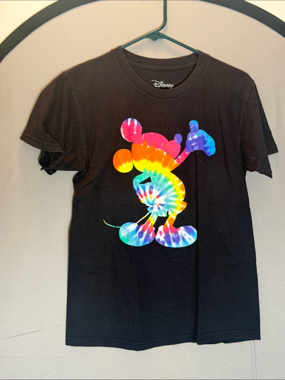 Disney Black Tee with Rainbow Tie‑Dye Mickey Graphic